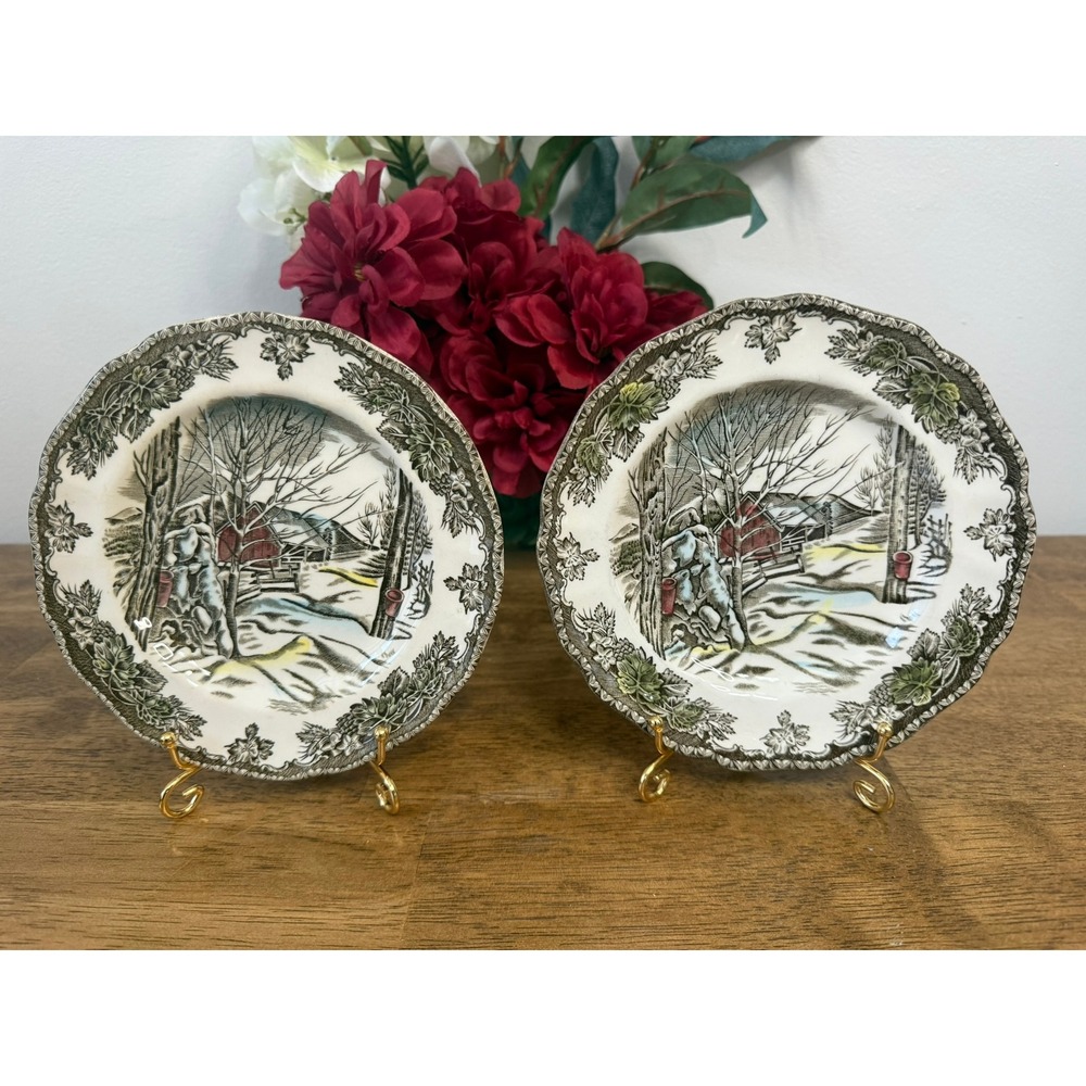 Vintage Johnson Brothers Friendly Village Willow by the Brook Bread Plates Set